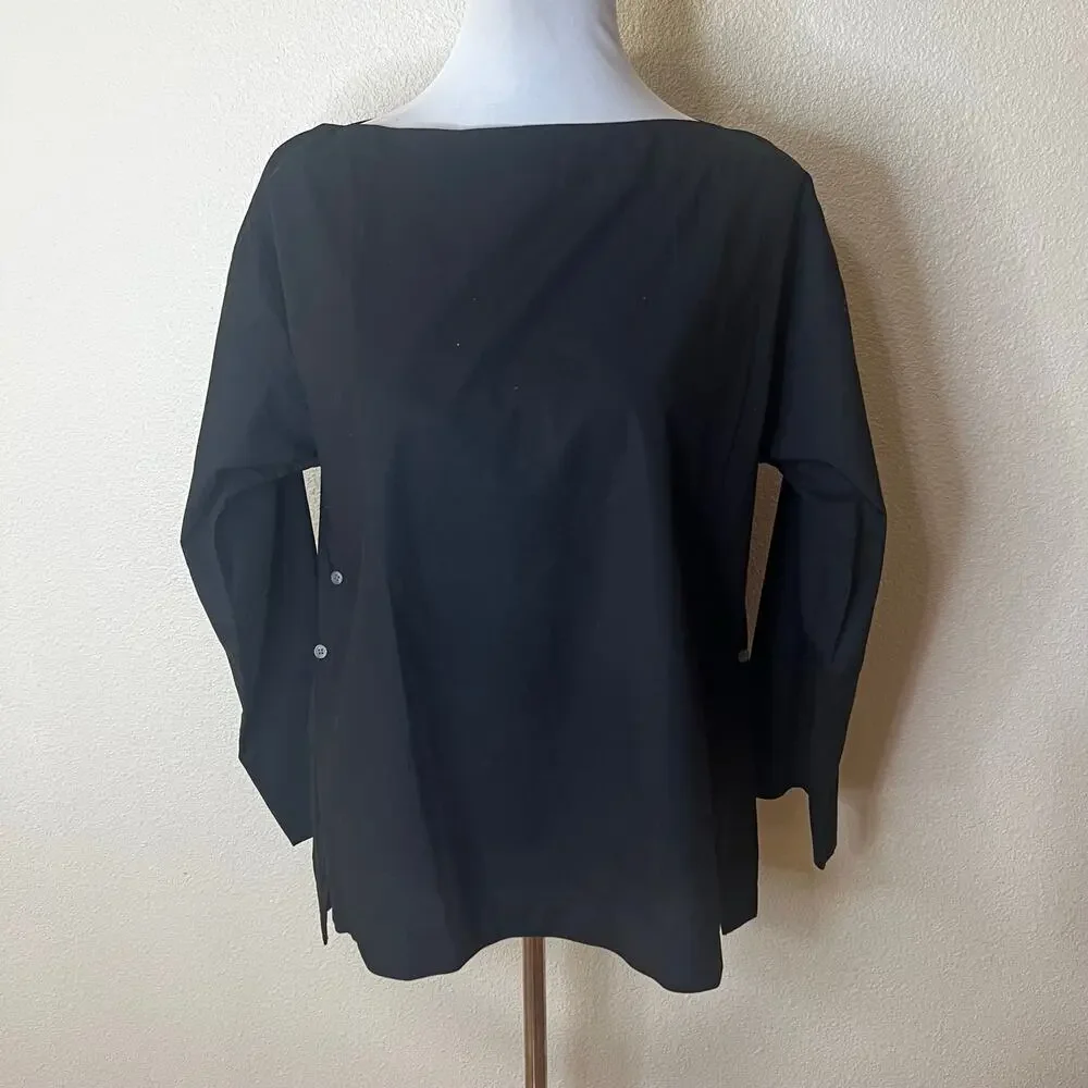 J. Crew Black Ciel Boatneck Cotton Poplin Top NEW WOMENS SMALL